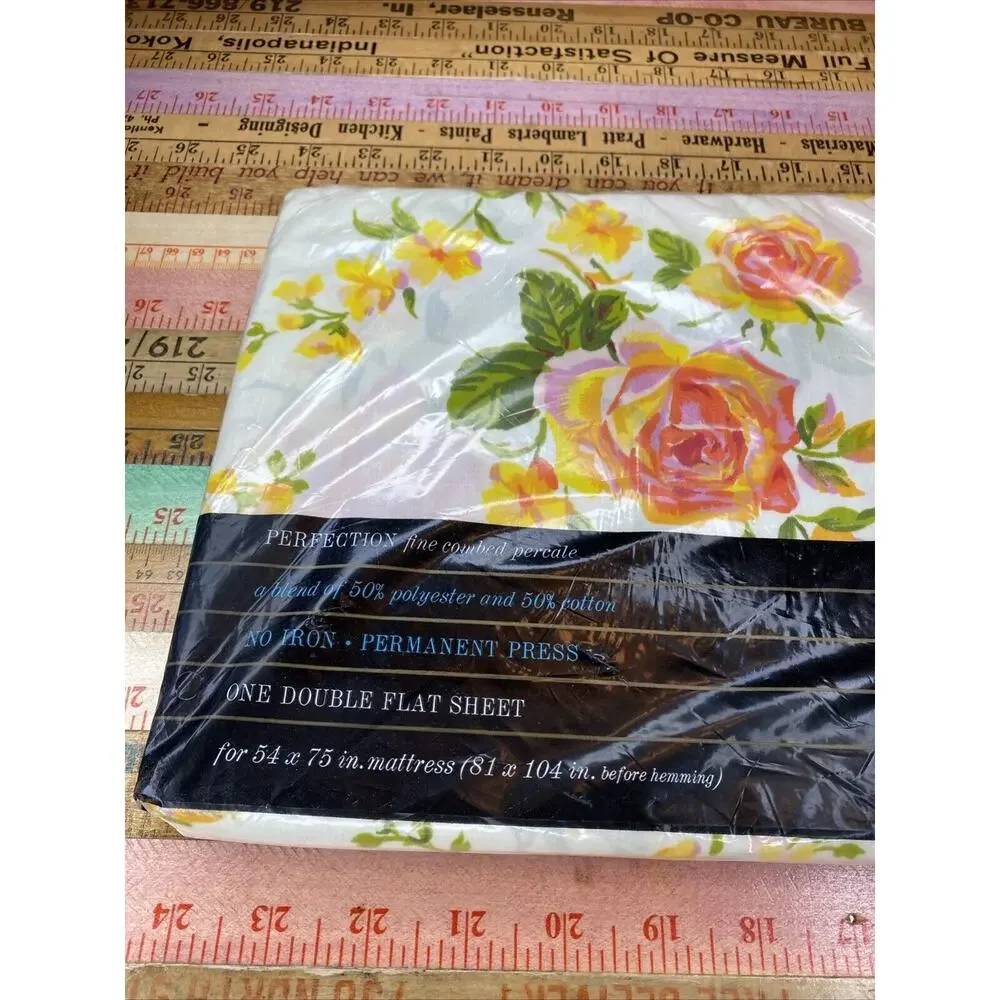 Vintage Fieldcrest Full Flat FloralSheet Peace Rose Percale Double 81 X 104